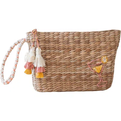 Likha Cocktail Embroidered Straw Pouch In Purple