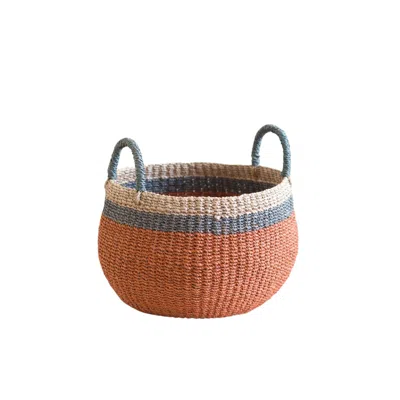 Likha Coral Tabletop Catch-all With Handle - Handcrafted Baskets In Orange