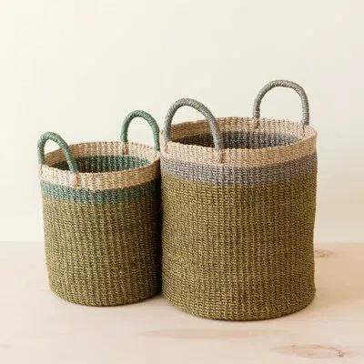 Likha Cylinder Basket With Handles, Nested Set Of 2 In Green