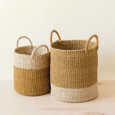 Likha Cylinder Basket With Handles, Nested Set Of 2 In Yellow