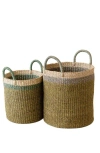 Likha Cylinder Floor Basket With Handles, Set Of 2 In Green