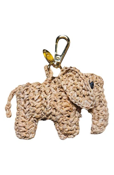 Likha Elephant Raffia Bag Charm In Brown