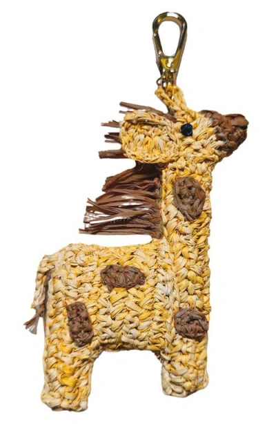 Likha Giraffe Raffia Bag Charm In Yellow