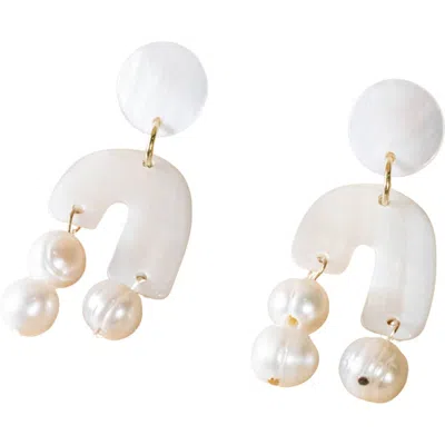 Likha Mother-of-pearl Asymmetrical Drop Earrings In White