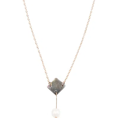 Likha Mother-of-pearl Diamond & Pearl Drop Necklace In Brown