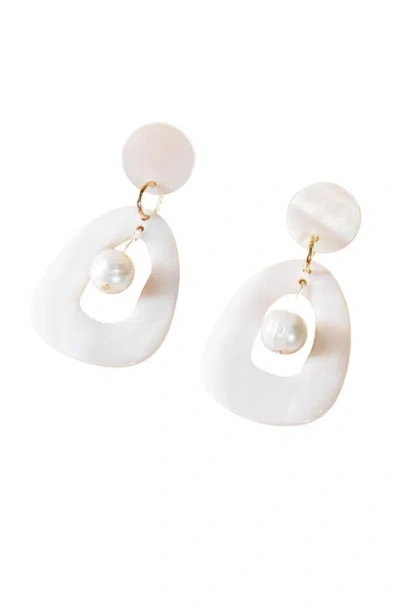Likha Mother-of-pearl Hollow Earrings With Inner Pearl In White