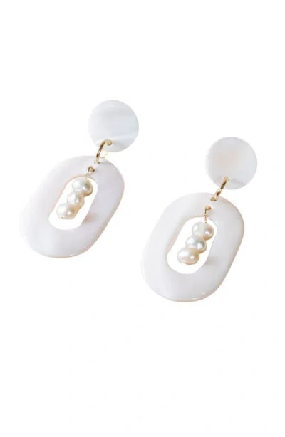 Likha Mother-of-pearl Oval Dangle Earrings With Inner Pearls In White