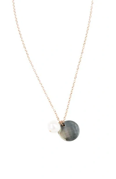 Likha Mother-of-pearl Round & Pearl Pendant Necklace In Gray