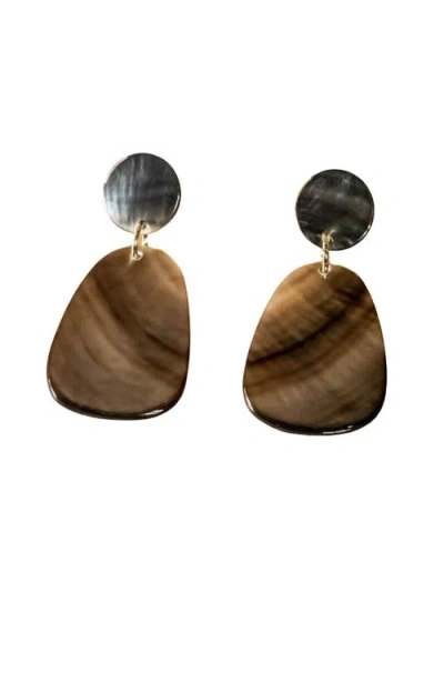 Likha Mother-of-pearl Round & Trapezoid Drop Earrings In Brown