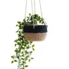 Likha Natural + Black Colorblock Hanging Planter - Hanging Basket In Black