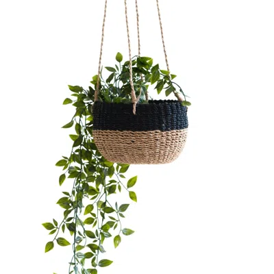 Likha Natural + Black Colorblock Hanging Planter - Hanging Basket