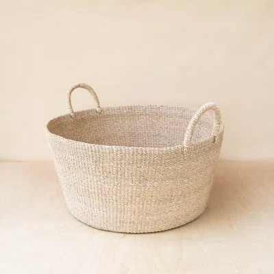 Likha Natural Jumbo Round Basket With Handles In Cream