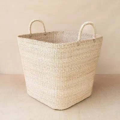 Likha Natural Jumbo Square Basket With Handles In Cream