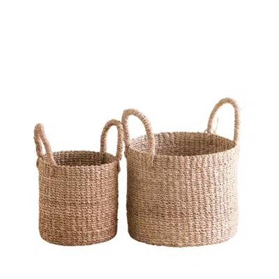 Likha Natural Tabletop Mini Basket With Handle Set Of 2 - Neutrals In Brown