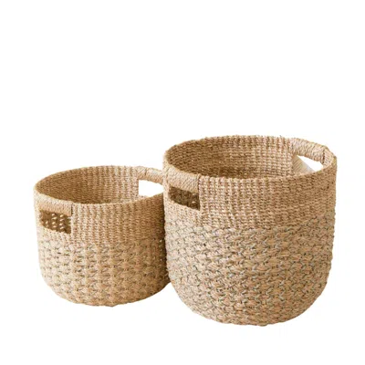 Likha Neutrals Grey + Natural Round Bottom Baskets Set Of Two - Woven Baskets