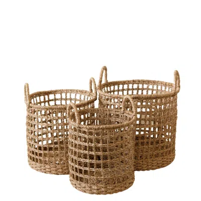 Likha Neutrals Open Weave Baskets With Handle, Set Of Three - Storage Baskets In Brown