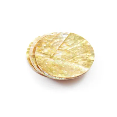 Likha Neutrals Pieza Mother-of-pearl Coasters Nude Brown Set Of 4 In Yellow