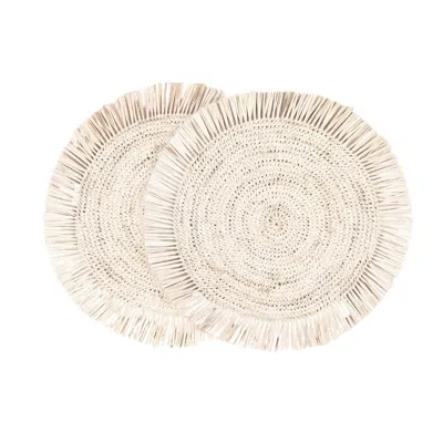 Likha Neutrals Set Of Two, Natural Raffia Round Placemat With Fringe