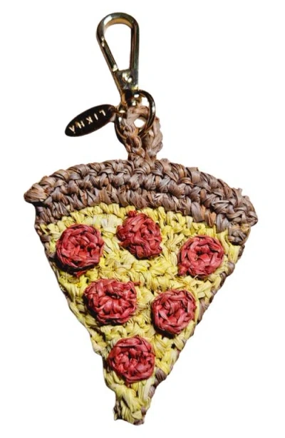 Likha Nyc Pizza Raffia Bag Charm In Yellow