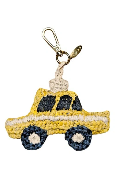 Likha Nyc Taxi Cab Raffia Bag Charm In Yellow