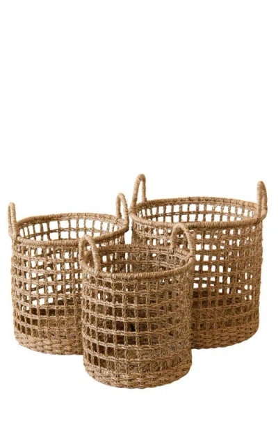 Likha Open Weave Cylinder Basket With Handles, Set Of 3 In Brown