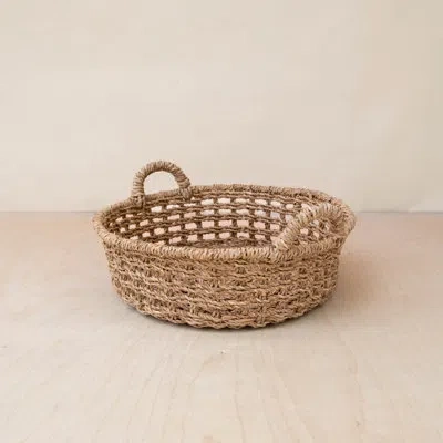 Likha Open Weave Round Tray With Handles In Cream