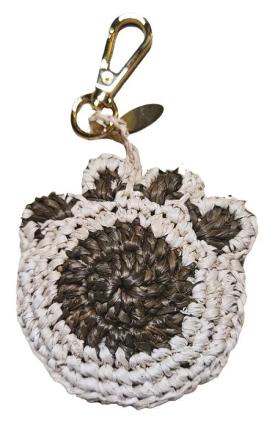 Likha Paw Print Raffia Bag Charm In Brown