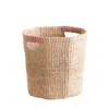 Likha Pink / Purple Natural Octagon Basket With Dusty Rose Handle - Natural Basket In Pink/purple