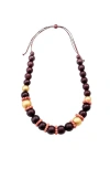 Likha Pompa Wooden Necklace In Brown