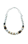 Likha Pompa Wooden Necklace In White