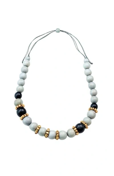 Likha Pompa Wooden Necklace In White