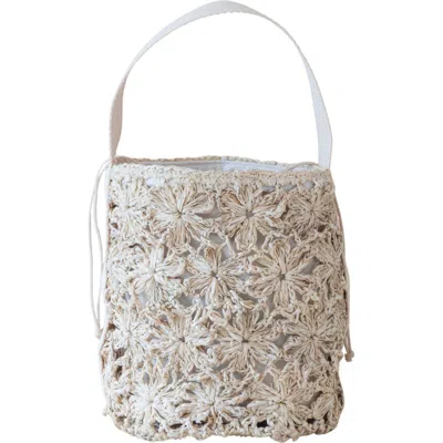 Likha Raffia Floral Weave Bucket Bag In Purple