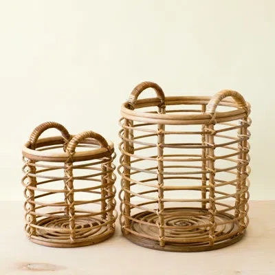 Likha Rattan Cylinder Basket, Nested Set Of 2 In Cream