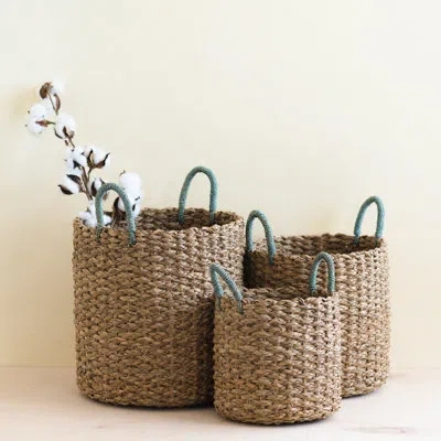 Likha Seagrass Cylinder Basket With Handles, Nested Set Of 3 In Cream