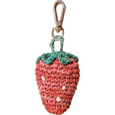 Likha Strawberry Raffia Bag Charm In Red
