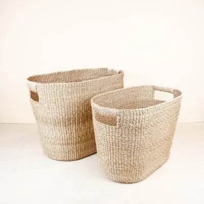 Likha Tan Rounded Oval Basket, Set Of 2 In Cream