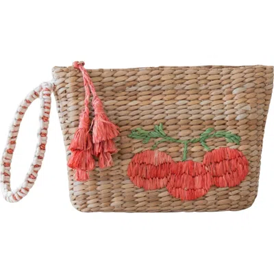 Likha Tomato Embroidered Straw Pouch In White