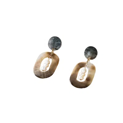 Likha Women's Black Oval Earrings With Inner Pearls In Brown