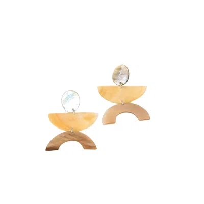 Likha Women's Dark Tricolor Long Mother Of Pearl Earrings - Geometric Earrings In Gold
