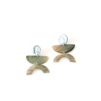 Likha Women's Iridescent Grey Long Geometric Earrings - Mother Of Pearl Earrings In Gray