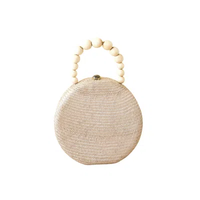 Likha Women's Neutrals Dusty Rose Round Classic Handbag With Wood Bead Handle - Handwoven Bag