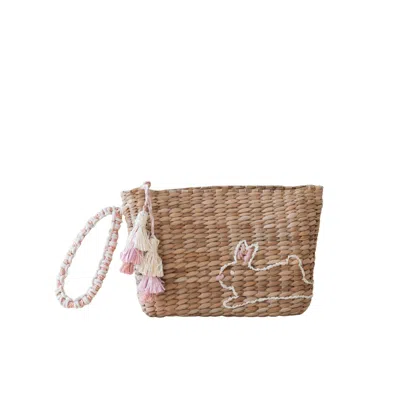 Likha Women's Neutrals Handwoven Seagrass Bunny Wristlet Pouch With Tassels In Multi