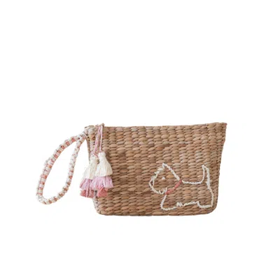 Likha Women's Neutrals Handwoven Seagrass Westie Wristlet Pouch With Tassels In Brown