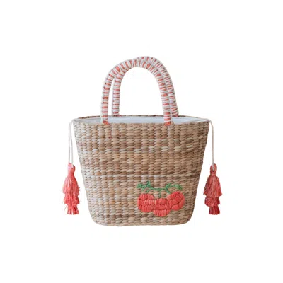 Likha Women's Neutrals / Red Handwoven Seagrass Tomato Tote Bag With Tassels In Multi