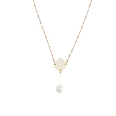 Likha Women's White Mother-of-pearl Necklace - Diamond And Pearl Drop In Gold