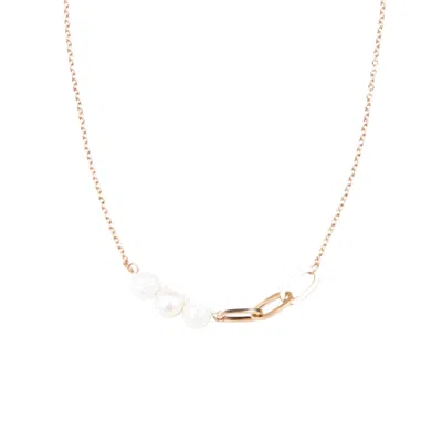 Likha Women's White / Rose Gold Asymmetrical Necklace With Freshwater Pearls