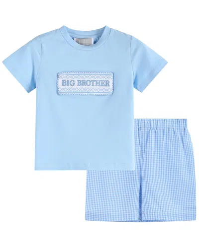 Lil Cactus Kids' Big Brother Smocked Shirt & Short Set In Blue
