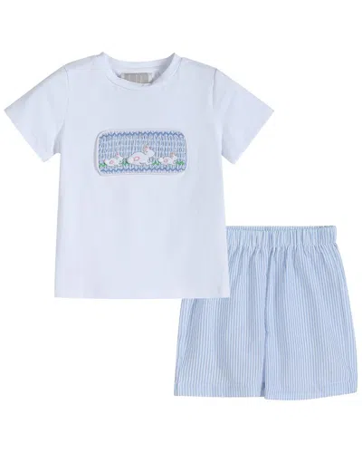 Lil Cactus Kids' Bunnies Smocked Shirt & Short Set In Blue