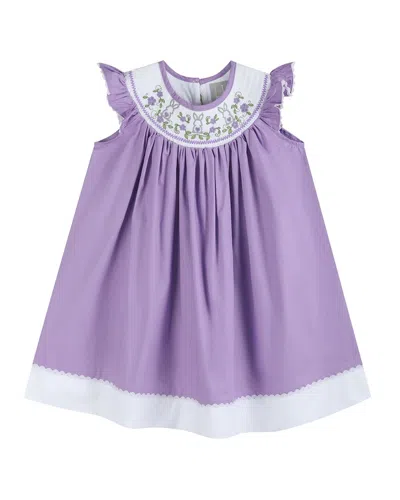 Lil Cactus Kids' Bunny Smocked Bishop Dress In Purple