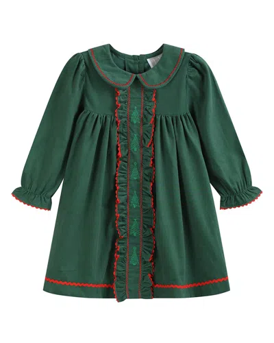 Lil Cactus Kids' Christmas Tree Ruffle Dress In Green
